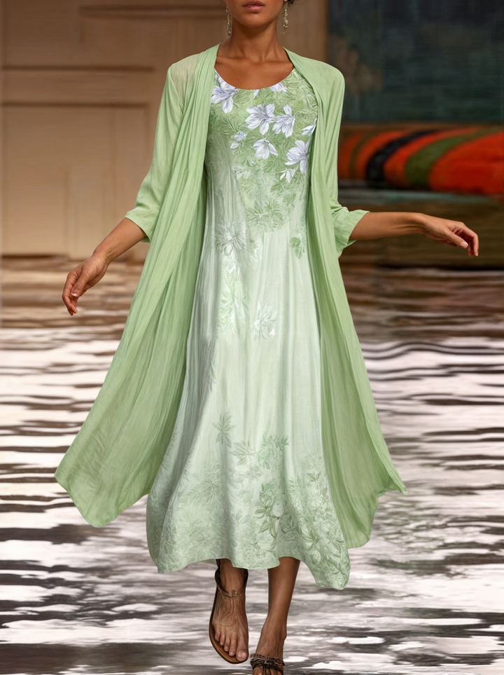 Stylish Floral A-Line Dress with Waistcoat for Women – Miray-Calla Lily-M-Nora Luxe