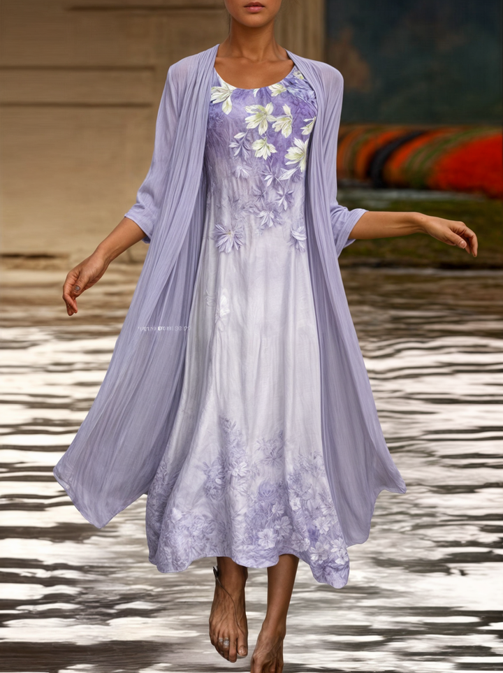 Stylish Floral A-Line Dress with Waistcoat for Women – Miray-Lilac-M-Nora Luxe