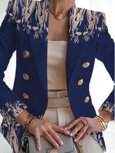 Stylish Floral Print Collarless Coat - Meliora-Dark blue-S-Nora Luxe