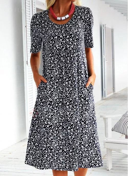 Stylish Floral Print Dress - Eva | The Perfect Light Summer Dress!-Black-S-Nora Luxe
