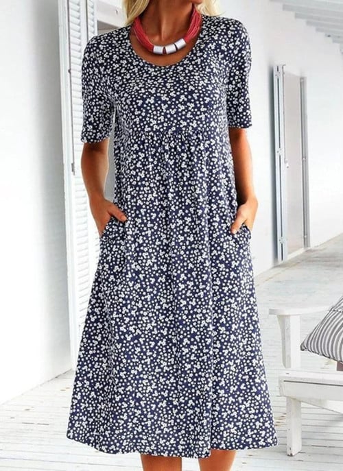 Stylish Floral Print Dress - Eva | The Perfect Light Summer Dress!-Dark blue-S-Nora Luxe
