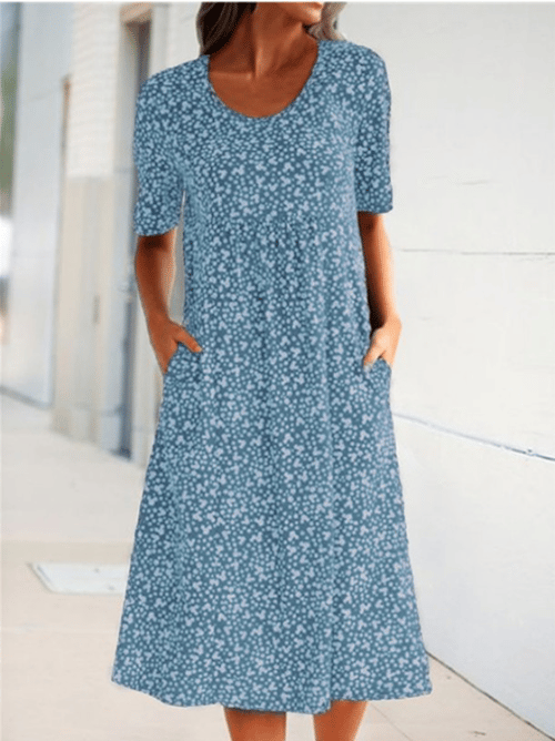 Stylish Floral Print Dress - Eva | The Perfect Light Summer Dress!-Light blue-S-Nora Luxe