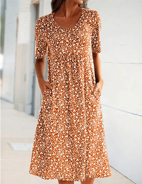 Stylish Floral Print Dress - Eva | The Perfect Light Summer Dress!-Orange-S-Nora Luxe