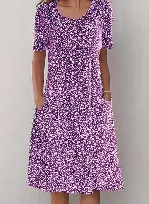 Stylish Floral Print Dress - Eva | The Perfect Light Summer Dress!-Purple-S-Nora Luxe