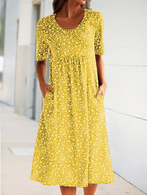 Stylish Floral Print Dress - Eva | The Perfect Light Summer Dress!-Yellow-S-Nora Luxe