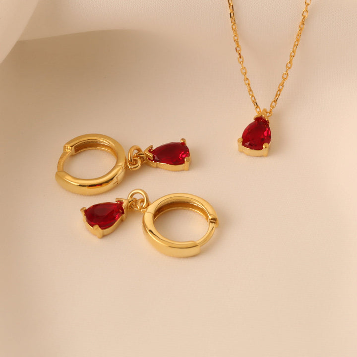 Stylish Garnet Birthstone Jewelry Set - Liora-Earrings-Nora Luxe