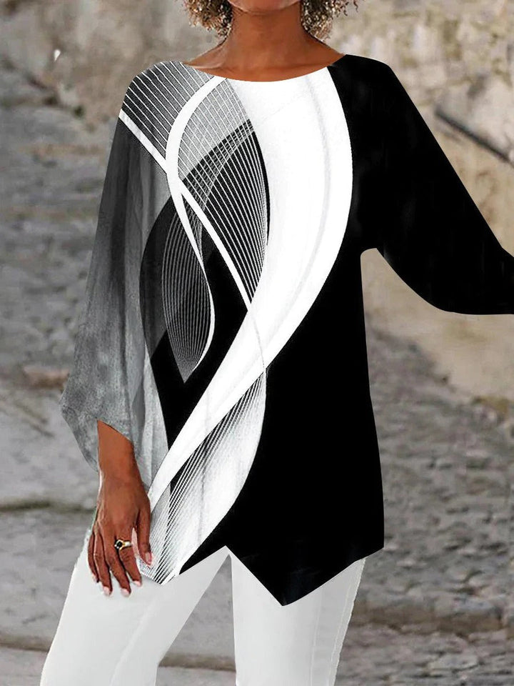 Stylish Geometric Tunic with Long Sleeves - Aurora-Black and White-S-Nora Luxe