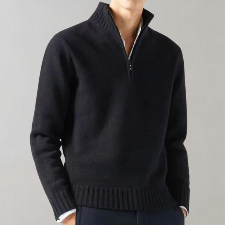 Stylish Half-Zip Men's Sweater - Ethan-Black-S-Nora Luxe
