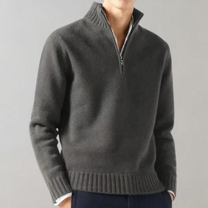 Stylish Half-Zip Men's Sweater - Ethan-Gray-S-Nora Luxe