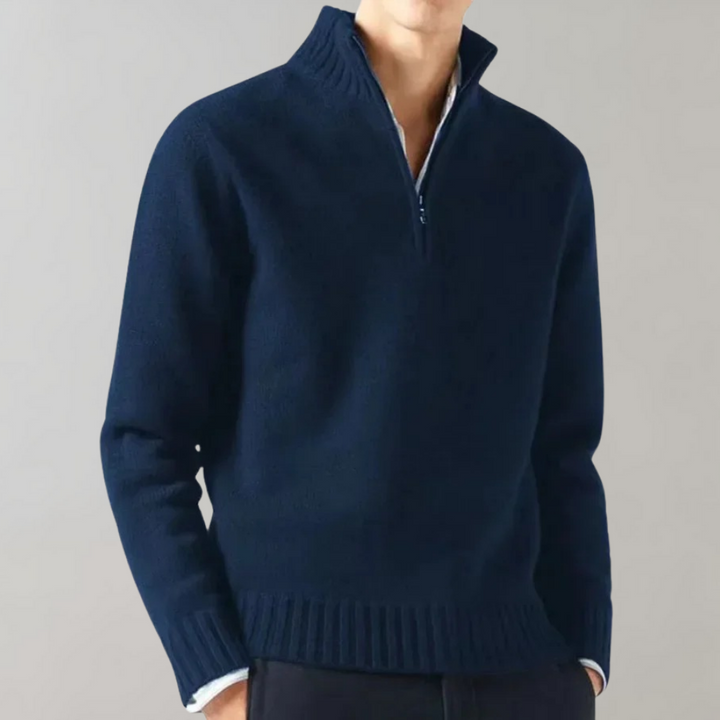 Stylish Half-Zip Men's Sweater - Ethan-Marine Blue-S-Nora Luxe
