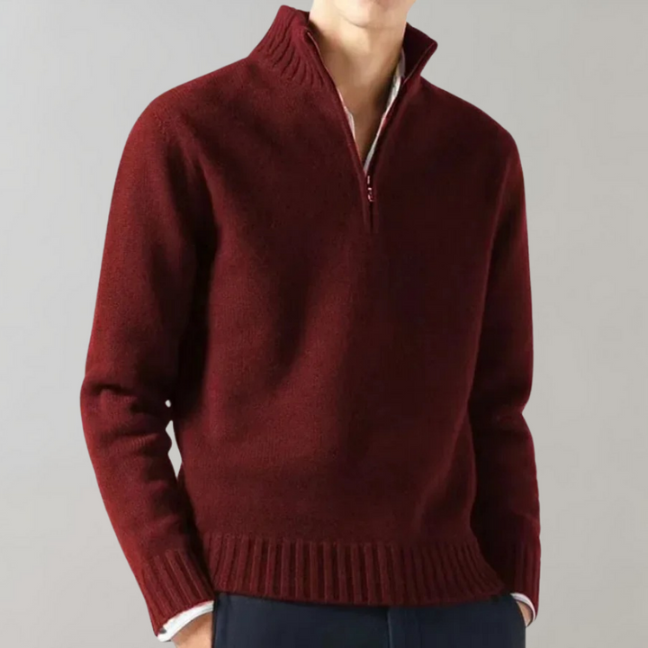 Stylish Half-Zip Men's Sweater - Ethan-Red-S-Nora Luxe