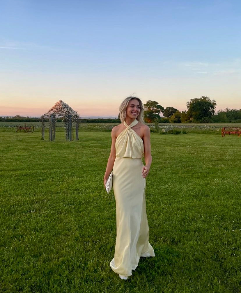 Stylish halterneck maxi dress for women with waist definition – Yara-XS-Nora Luxe