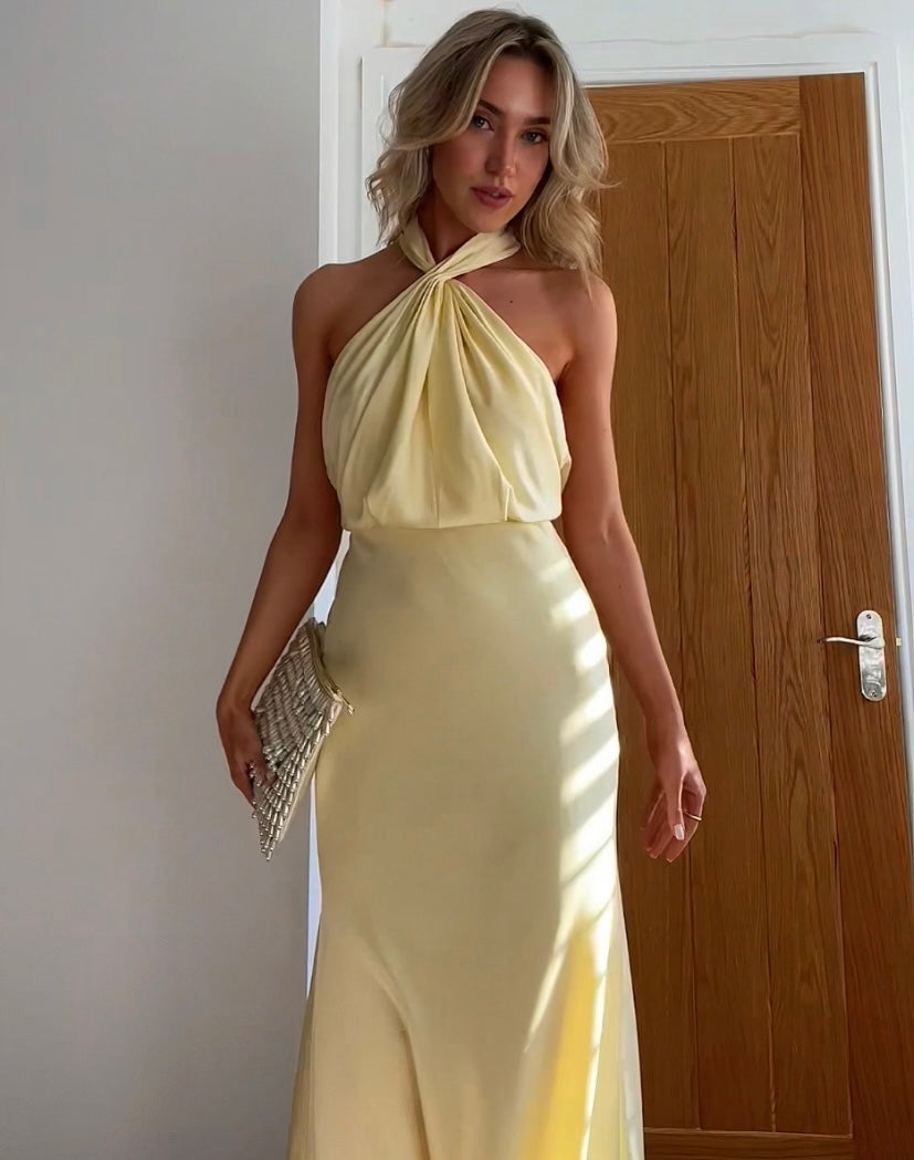 Stylish halterneck maxi dress for women with waist definition – Yara-XS-Nora Luxe