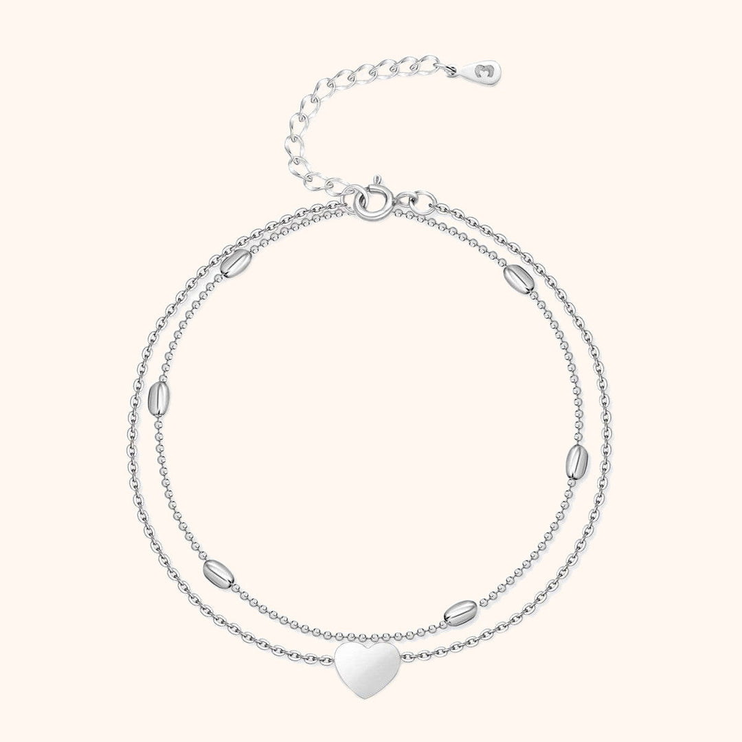 Stylish Heart Anklet - Fiora-Silver-Nora Luxe