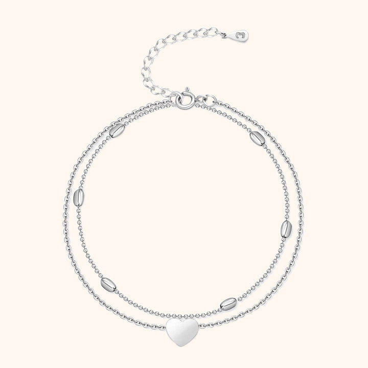 Stylish Heart Anklet - Fiora-Silver-Nora Luxe