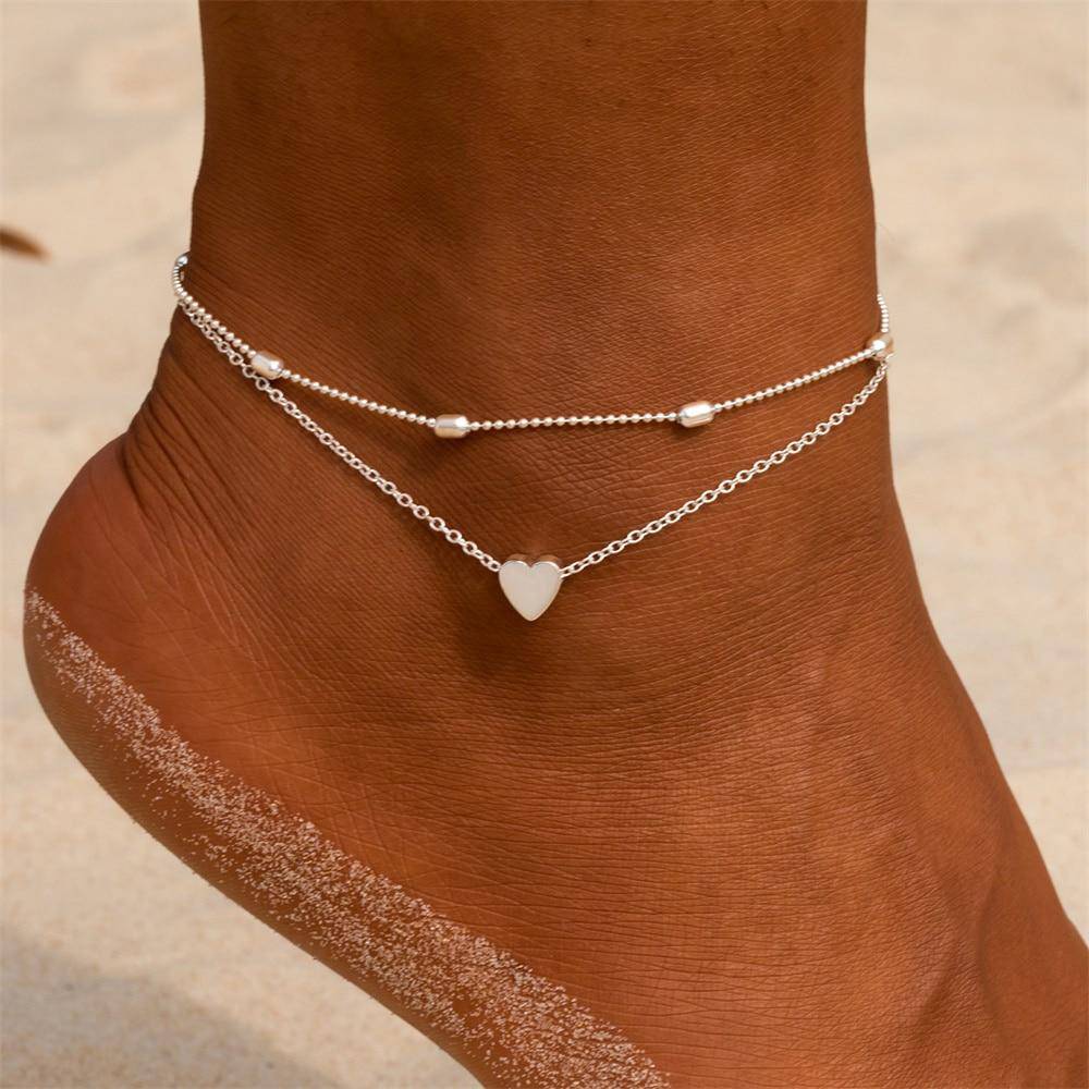 Stylish Heart Anklet - Fiora-Silver-Nora Luxe