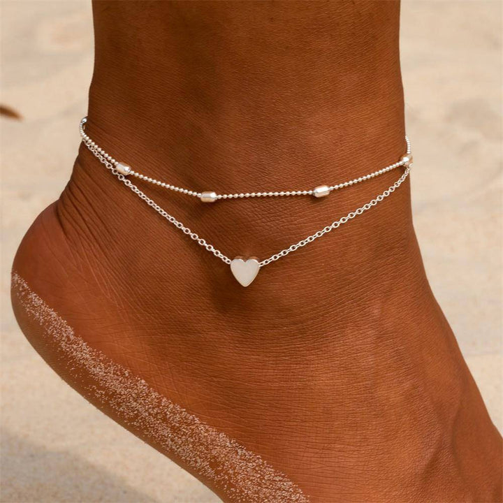 Stylish Heart Anklet - Fiora-Silver-Nora Luxe