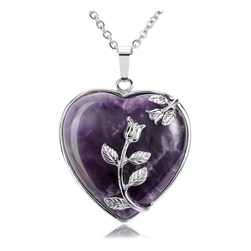 Stylish Heart-Shaped Rose Quartz Necklace - Amara-Amethyst-Nora Luxe