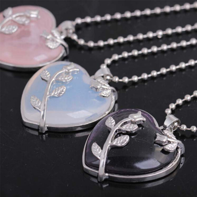 Stylish Heart-Shaped Rose Quartz Necklace - Amara-Rose quartz-Nora Luxe