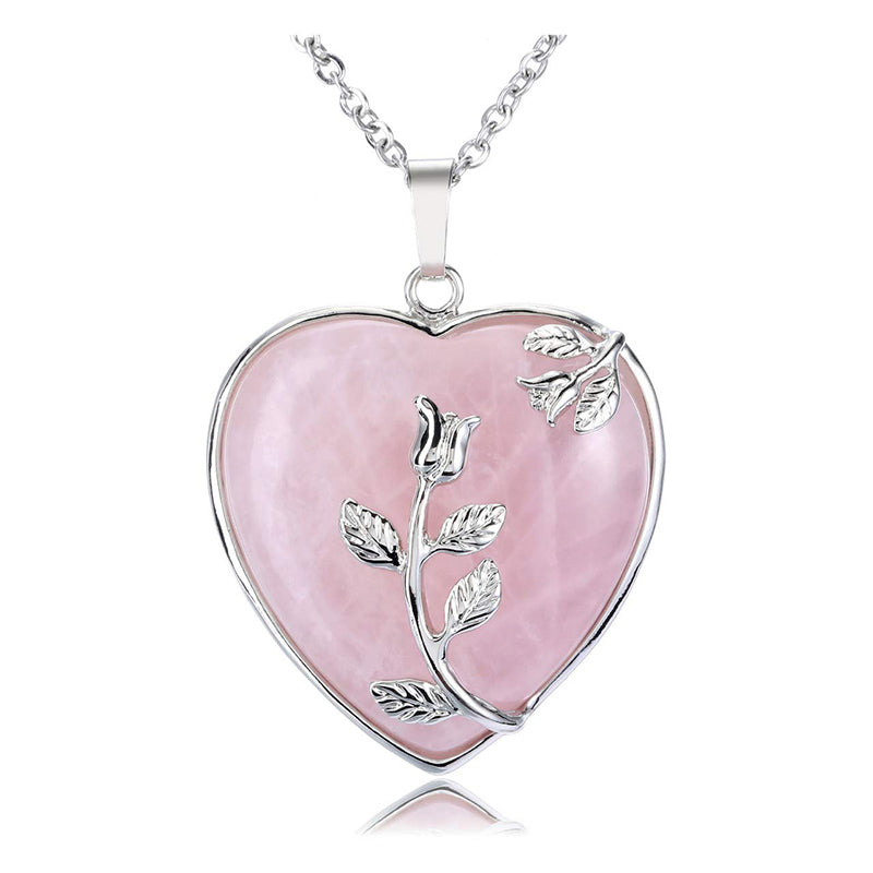 Stylish Heart-Shaped Rose Quartz Necklace - Amara-Rose quartz-Nora Luxe