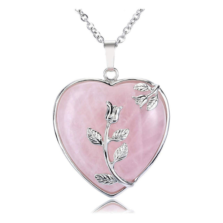 Stylish Heart-Shaped Rose Quartz Necklace - Amara-Rose quartz-Nora Luxe