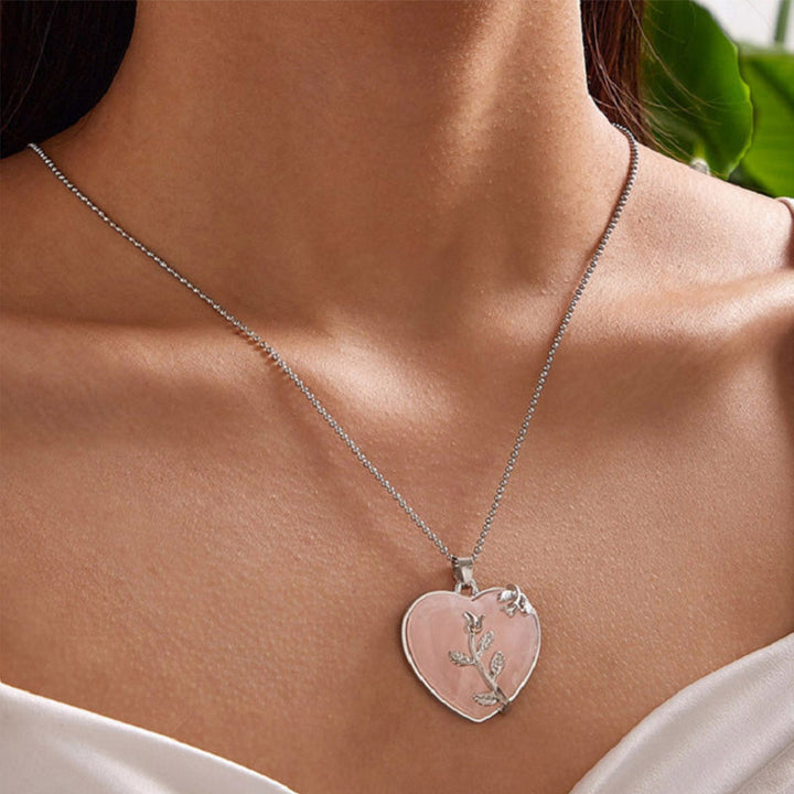 Stylish Heart-Shaped Rose Quartz Necklace - Amara-Rose quartz-Nora Luxe