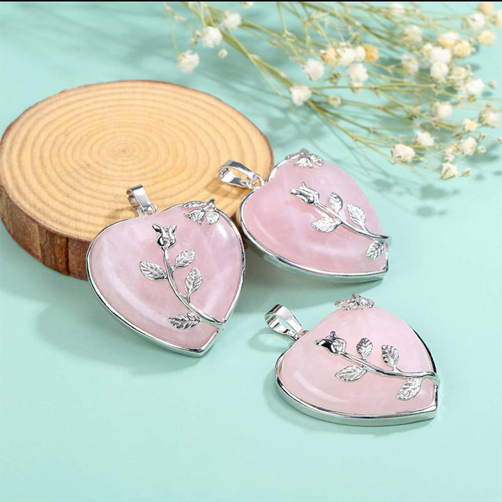 Stylish Heart-Shaped Rose Quartz Necklace - Amara-Rose quartz-Nora Luxe