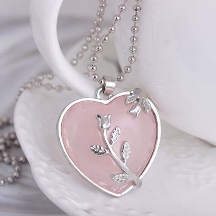 Stylish Heart-Shaped Rose Quartz Necklace - Amara-Rose quartz-Nora Luxe