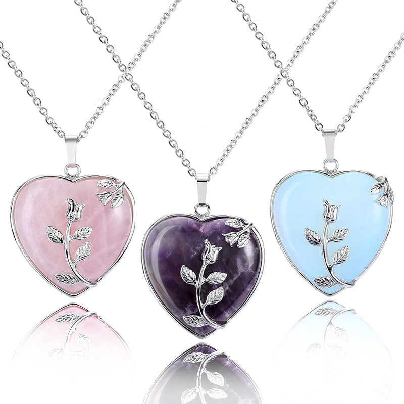 Stylish Heart-Shaped Rose Quartz Necklace - Amara-Rose quartz-Nora Luxe