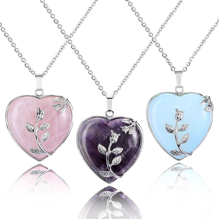 Stylish Heart-Shaped Rose Quartz Necklace - Amara-Rose quartz-Nora Luxe