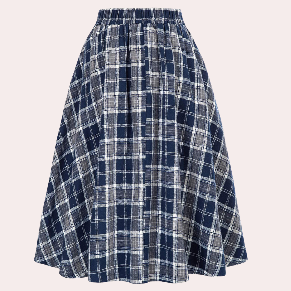 Stylish High-Waist A-Line Skirt with Check Pattern - Maëlle-Brown-XS-Nora Luxe