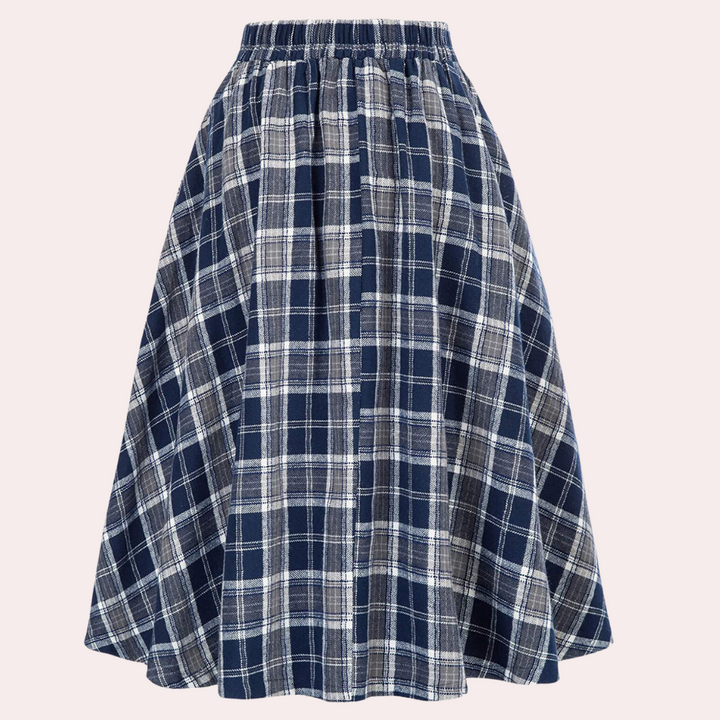 Stylish High-Waist A-Line Skirt with Check Pattern - Maëlle-Brown-XS-Nora Luxe