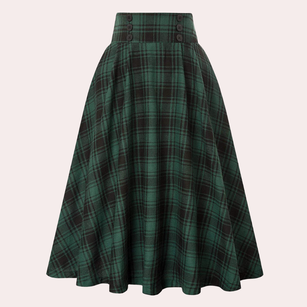 Stylish High-Waist A-Line Skirt with Check Pattern - Maëlle-Green-XS-Nora Luxe