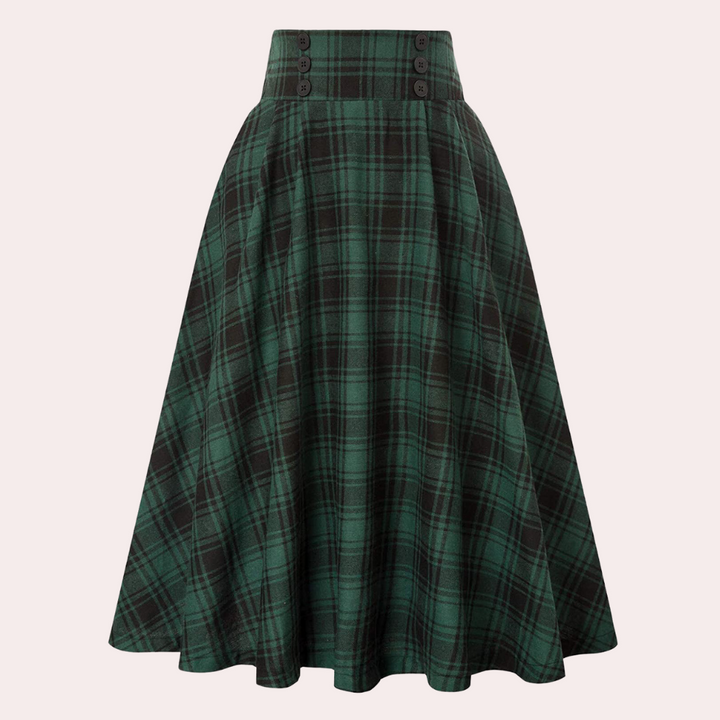 Stylish High-Waist A-Line Skirt with Check Pattern - Maëlle-Green-XS-Nora Luxe