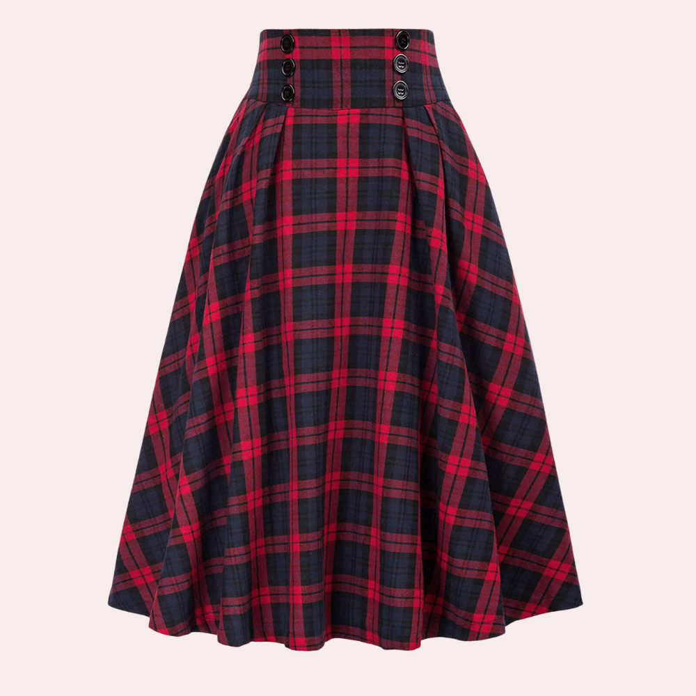 Stylish High-Waist A-Line Skirt with Check Pattern - Maëlle-Red-XS-Nora Luxe
