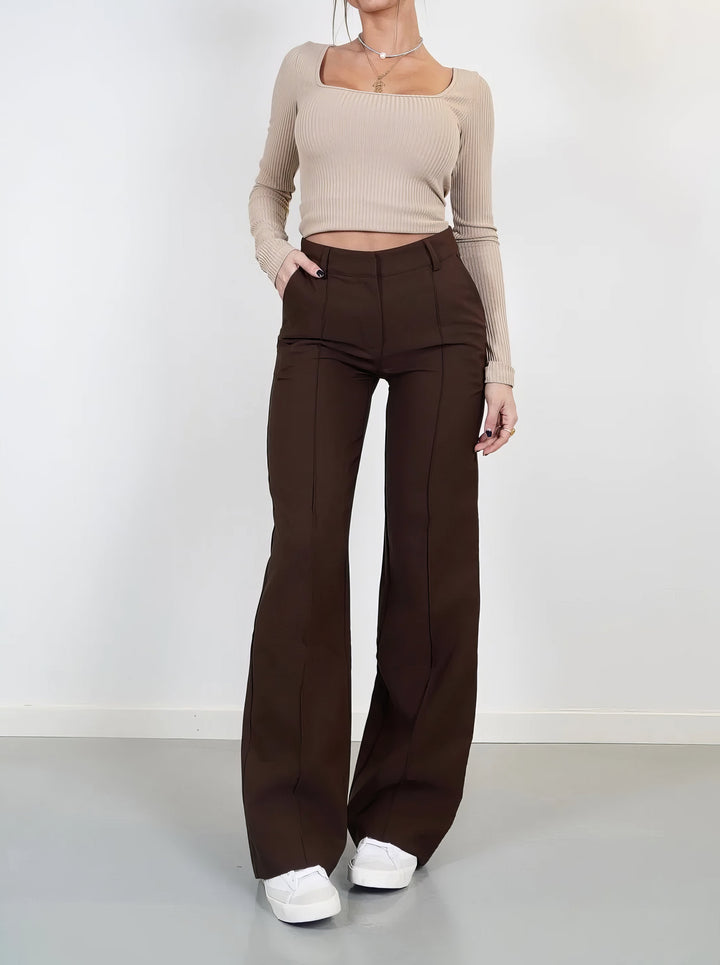 Stylish High-Waisted Trousers - Luna-Brown-S-Nora Luxe
