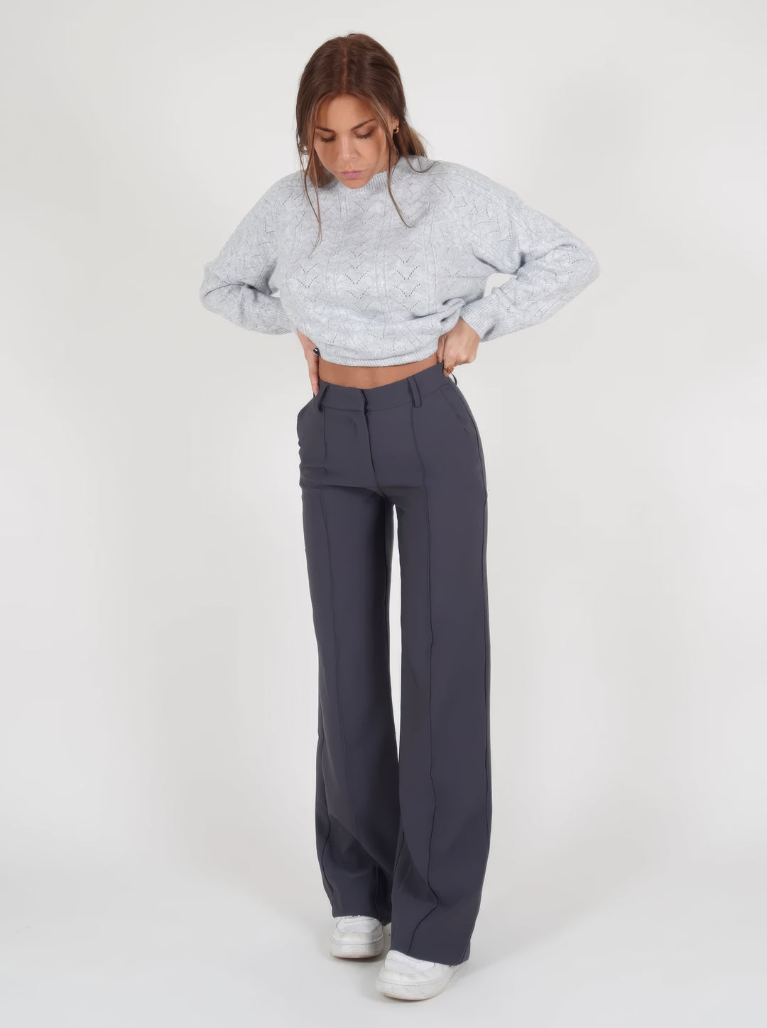 Stylish High-Waisted Trousers - Luna-Gray-S-Nora Luxe