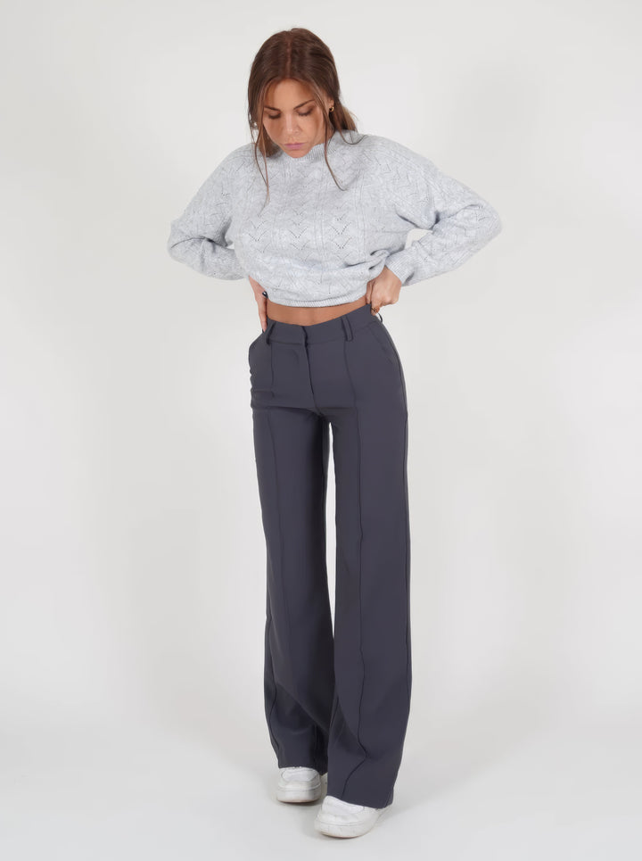 Stylish High-Waisted Trousers - Luna-Gray-S-Nora Luxe