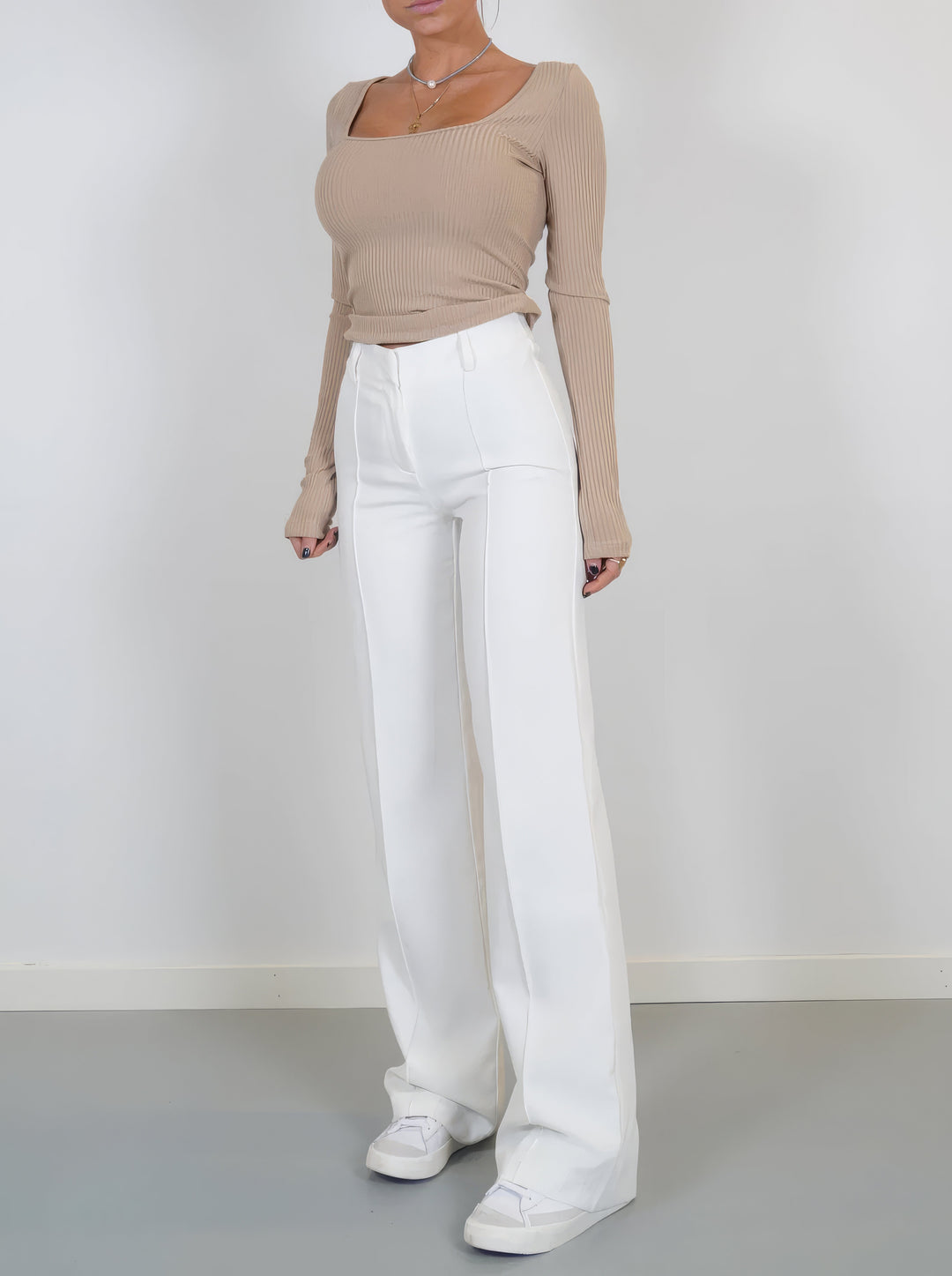 Stylish High-Waisted Trousers - Luna-White-S-Nora Luxe