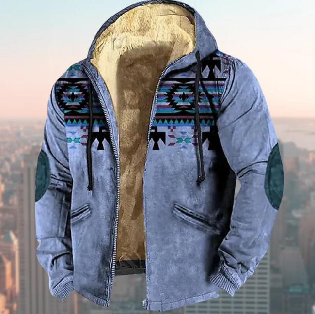 Stylish Jacket with Indigenous Print - Liam-Blue-XS-Nora Luxe