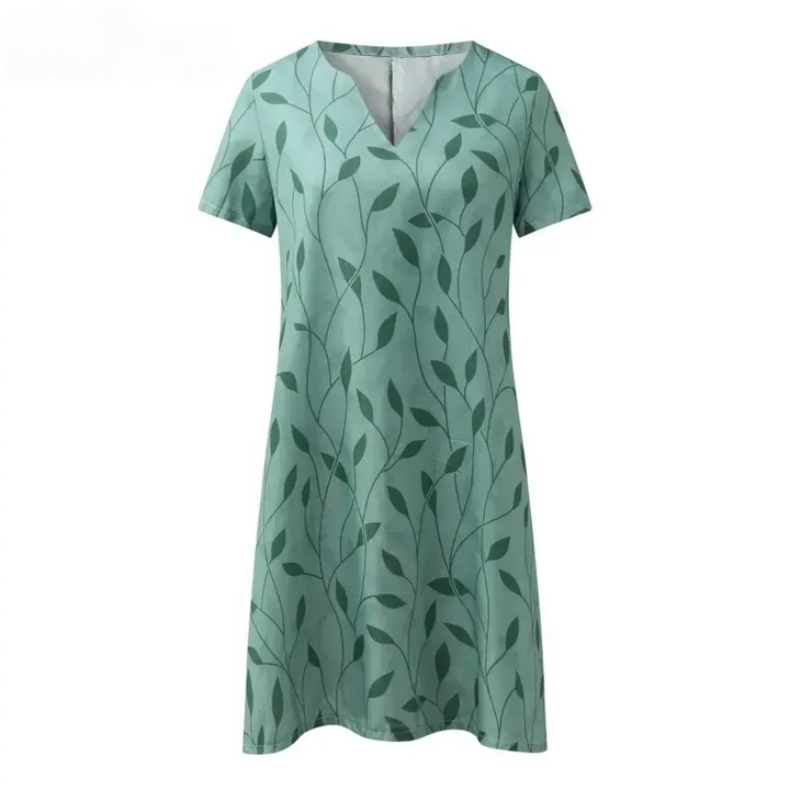 Stylish Knitted Dress with V-Neck and Short Sleeves - ValeriaStrick-Green-S-Nora Luxe