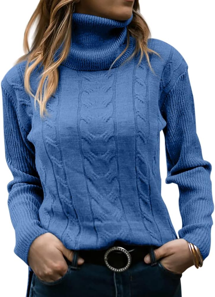 Stylish Knitted Women's Turtleneck - Denise-Blue-S-Nora Luxe