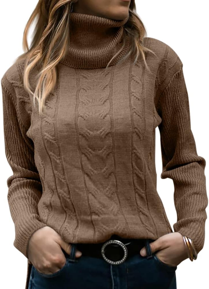 Stylish Knitted Women's Turtleneck - Denise-Brown-S-Nora Luxe