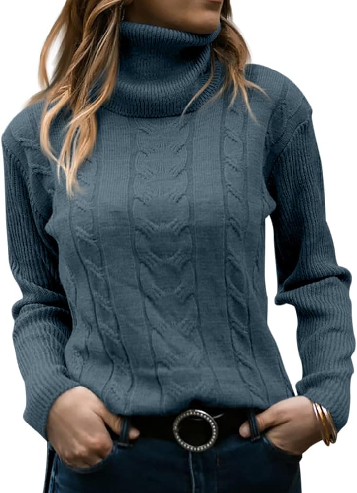 Stylish Knitted Women's Turtleneck - Denise-Dark Blue-S-Nora Luxe
