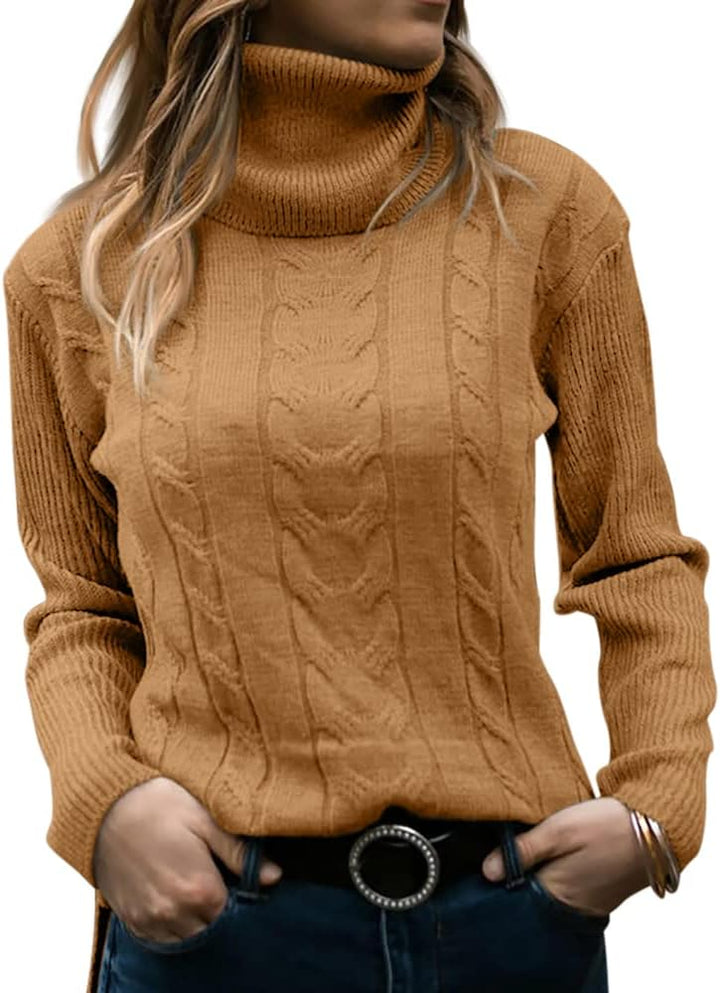 Stylish Knitted Women's Turtleneck - Denise-Light Brown-S-Nora Luxe