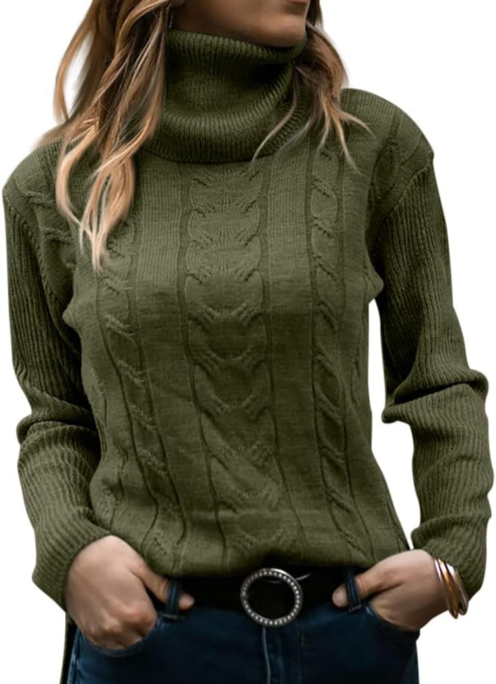 Stylish Knitted Women's Turtleneck - Denise-Olive Green-S-Nora Luxe