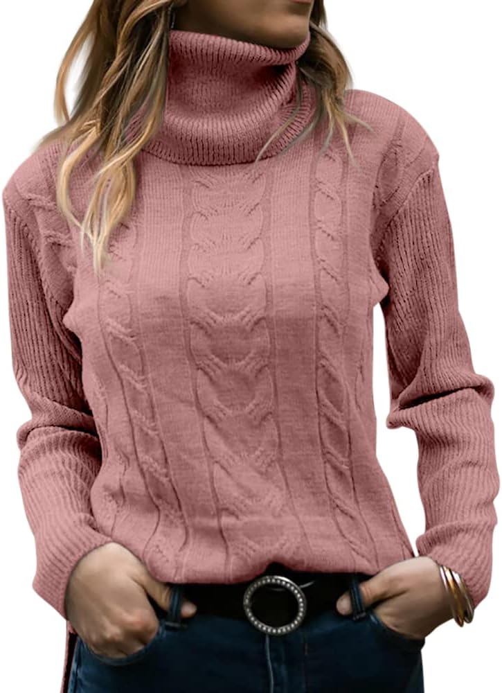 Stylish Knitted Women's Turtleneck - Denise-Pink-S-Nora Luxe