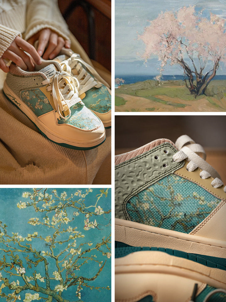 Stylish ladies' and men's art sneakers with almond blossom print – Arta-3-Nora Luxe