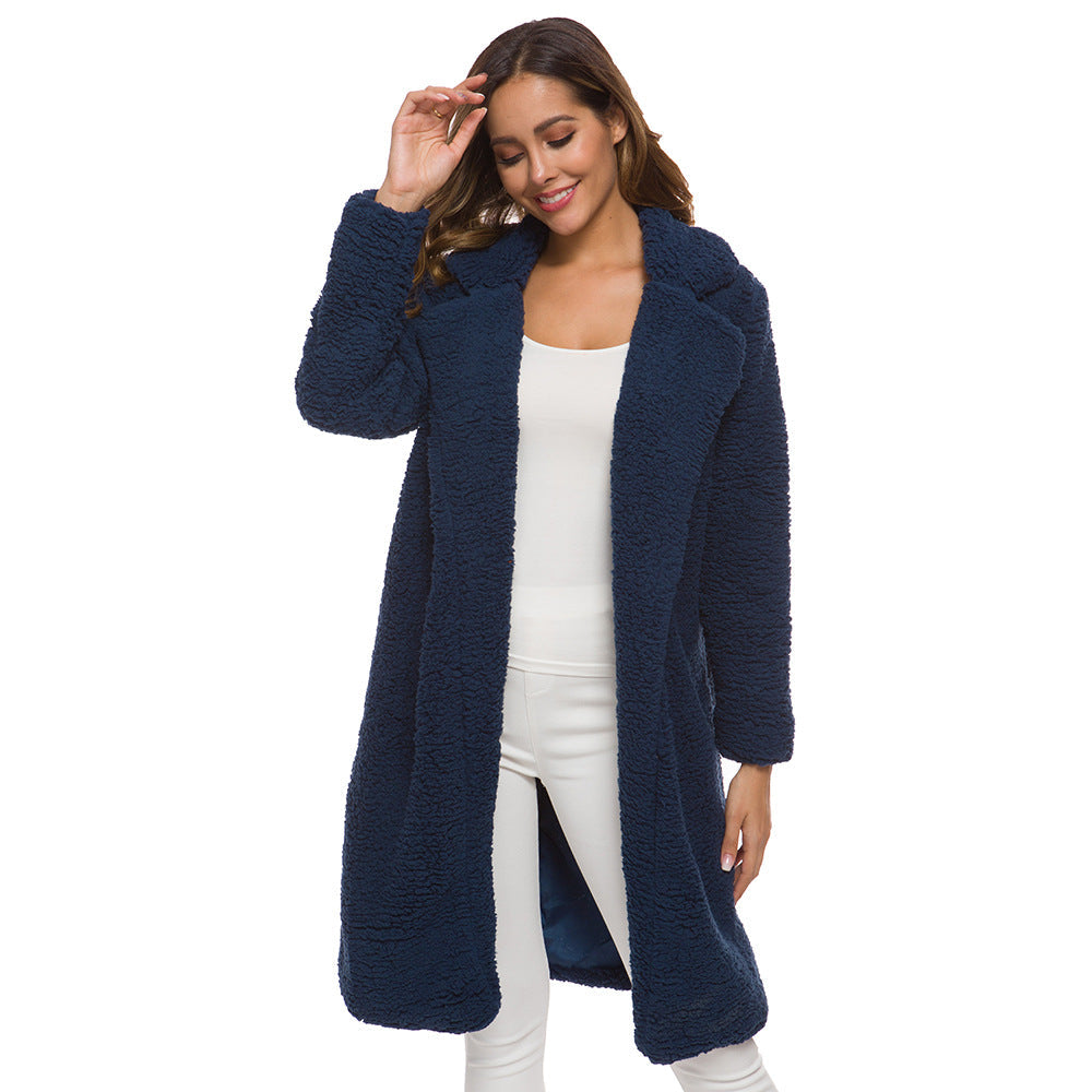 Stylish Ladies Faux Fur Coat with Hood - Vivienne-Marine Blue-S-Nora Luxe