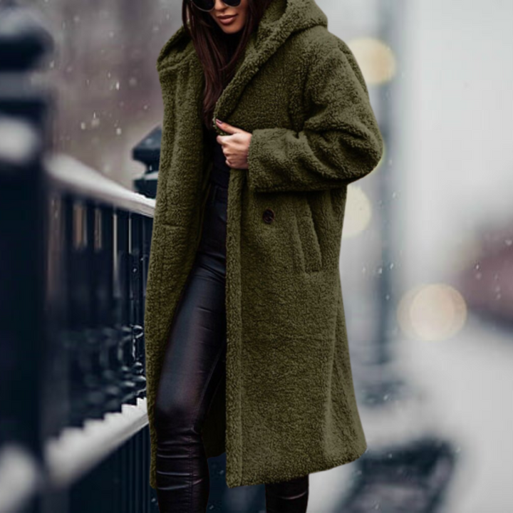 Stylish Ladies Faux Fur Coat with Hood - Vivienne-Olive Green-S-Nora Luxe
